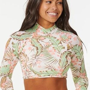 Tropical Print Long Sleeve Crop Top rash guard swimming shirt rip curl